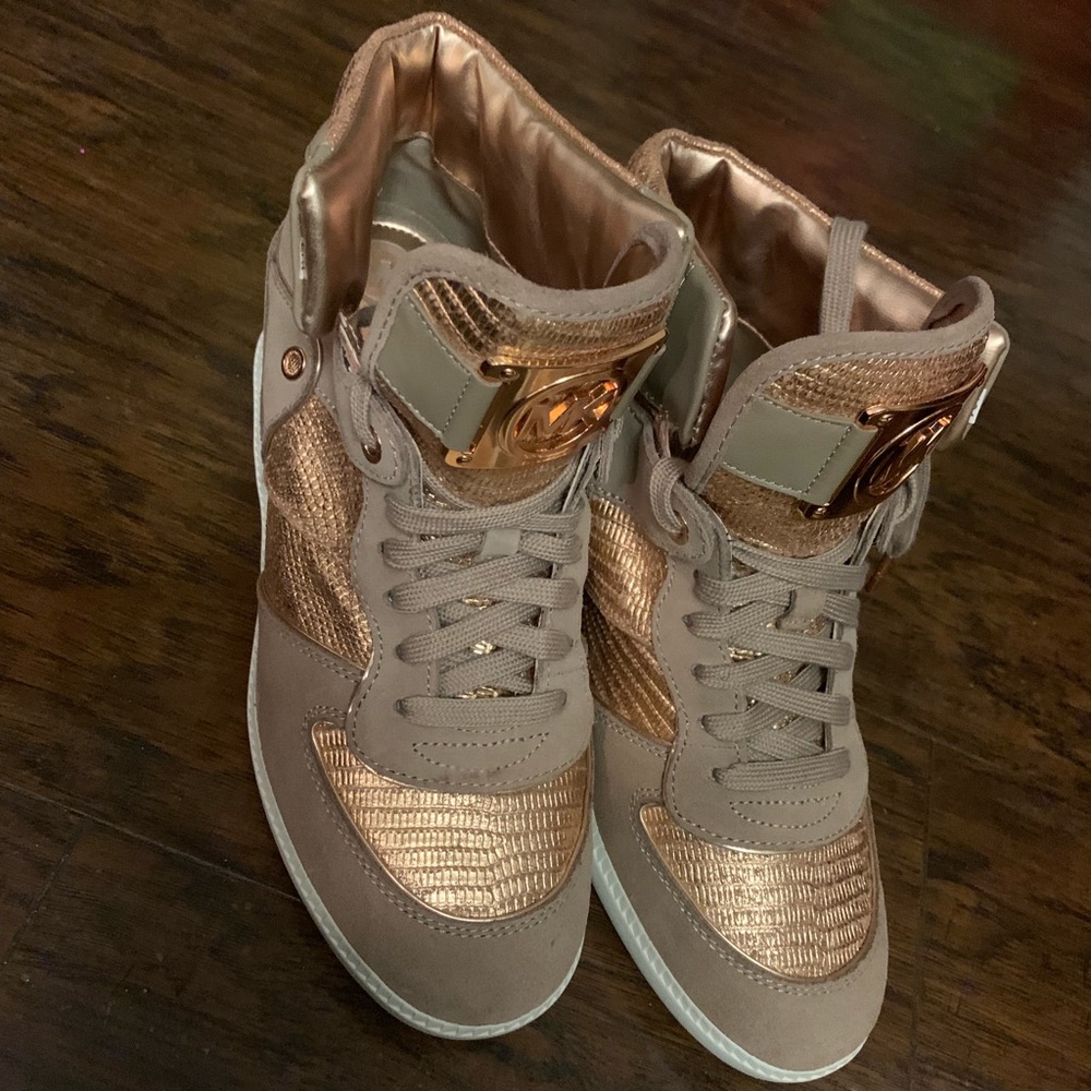 Michael Kors Rose + Gold High Top Sneakers Wedges